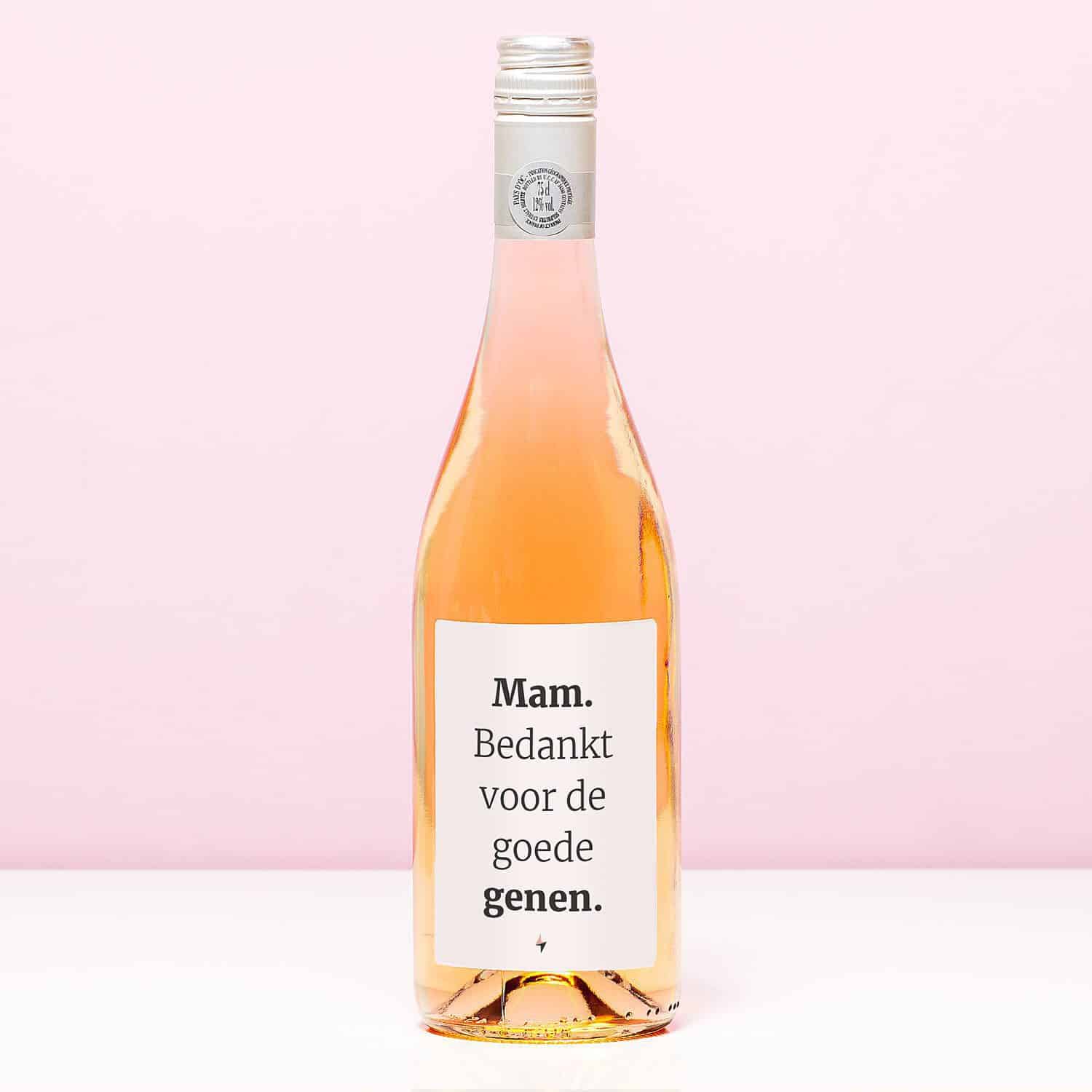 Wijnfles Mam bedankt voor de goede genen - Rosé (Blush Rosé)