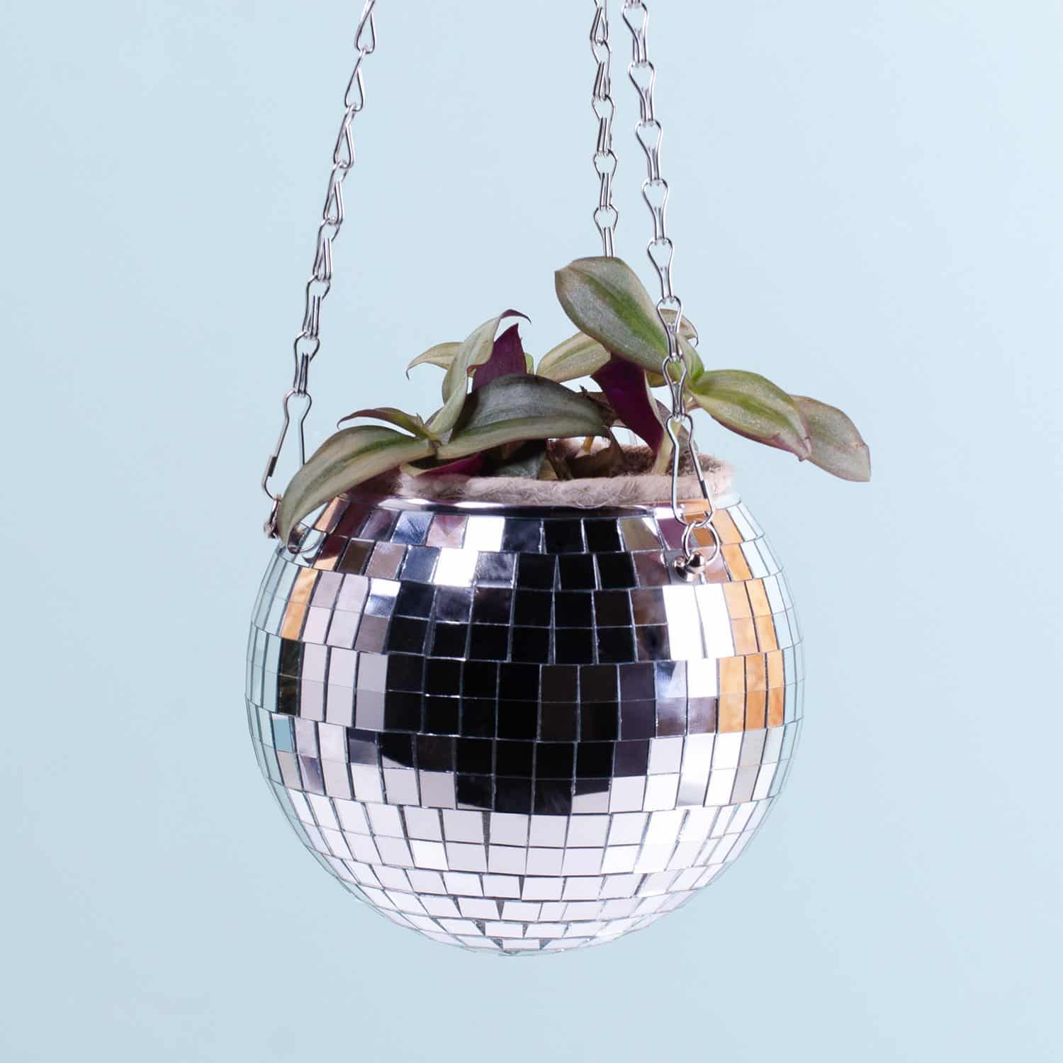 Hangende discobal bloempot - zilver