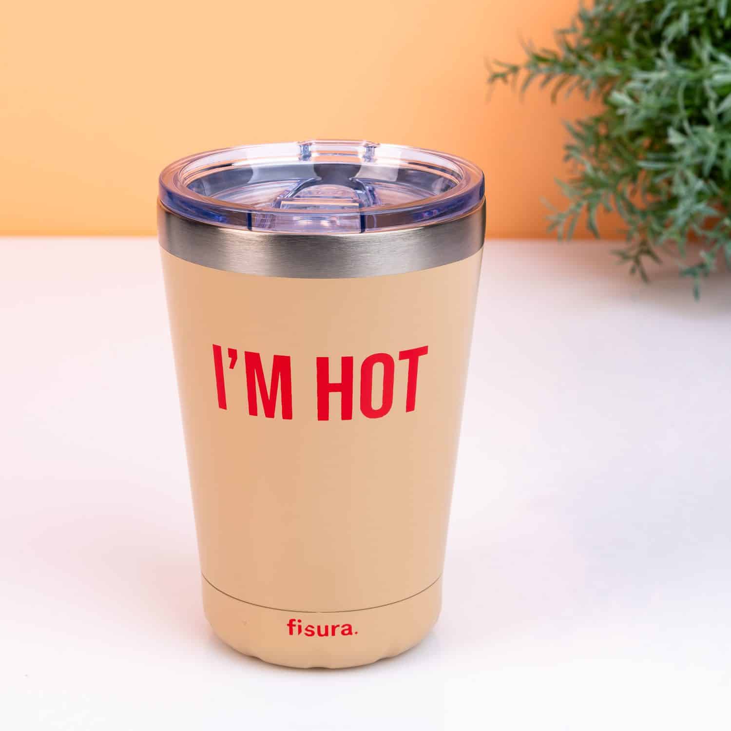 Koffiemok thermosbeker - I'm Hot/beige