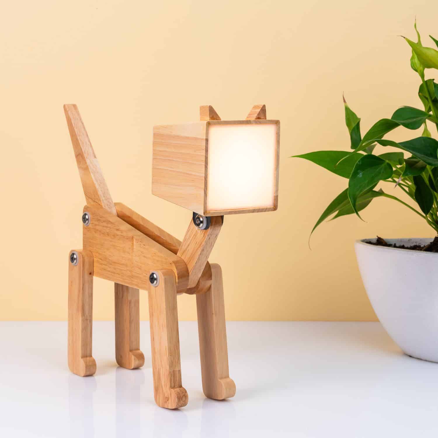 Houten tafellamp - Kat