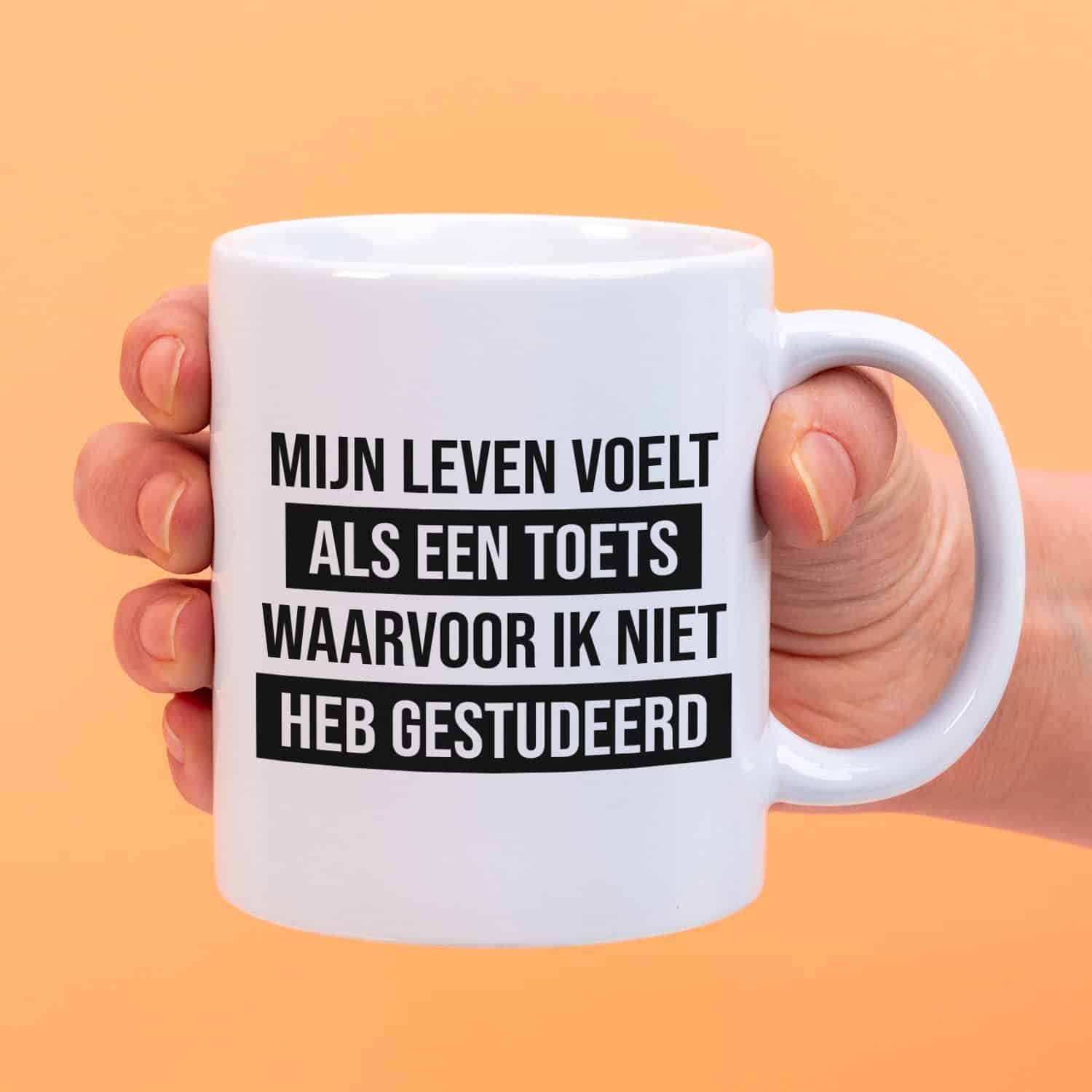 Mok met Tekst ‘’Mijn leven voelt als een toets’’ | Materiaal: Keramiek | 33 cl | Mok met Tekst | Koffie Mok | Grappige Cadeau | Vaatwasser bestendig | Humor | Mok met grappige tekst