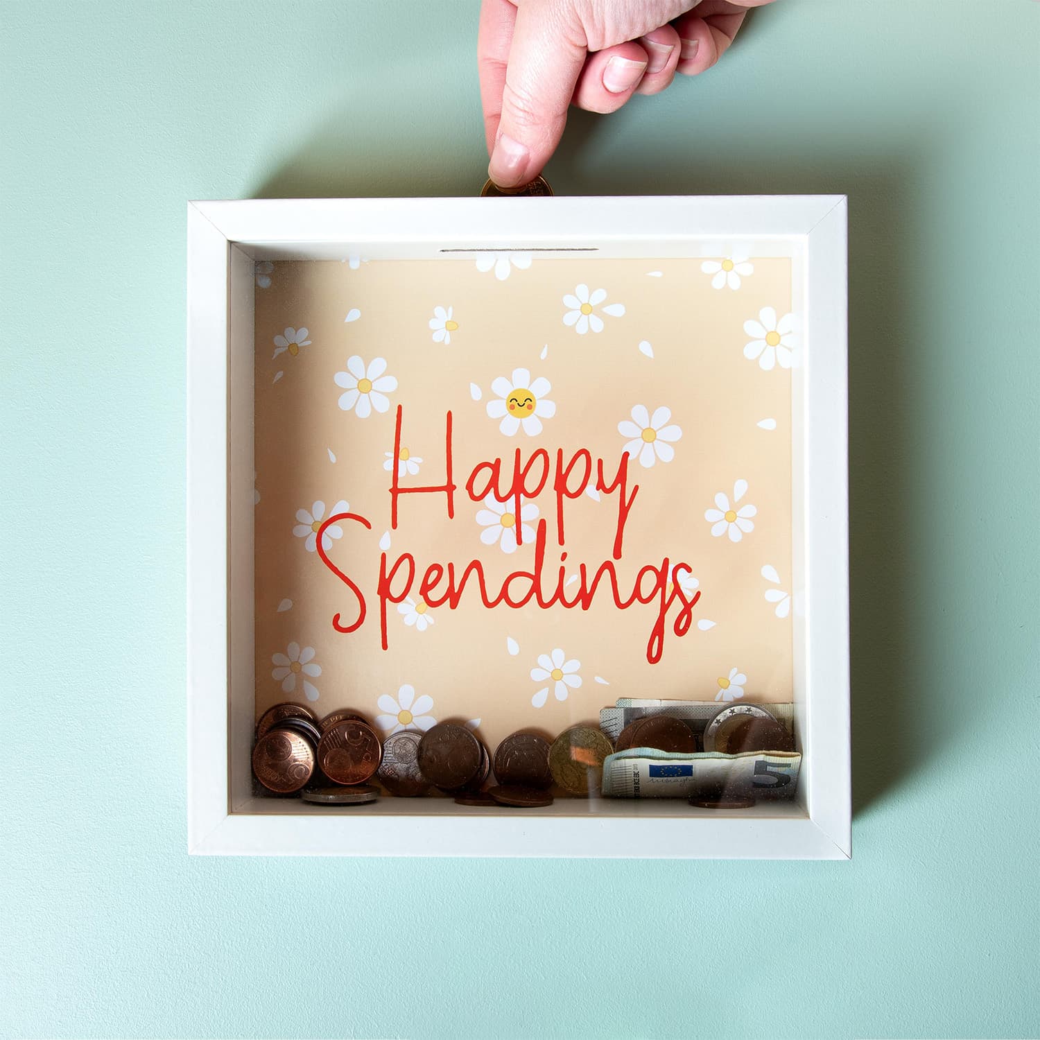 Houten spaarpot – Happy Spendings