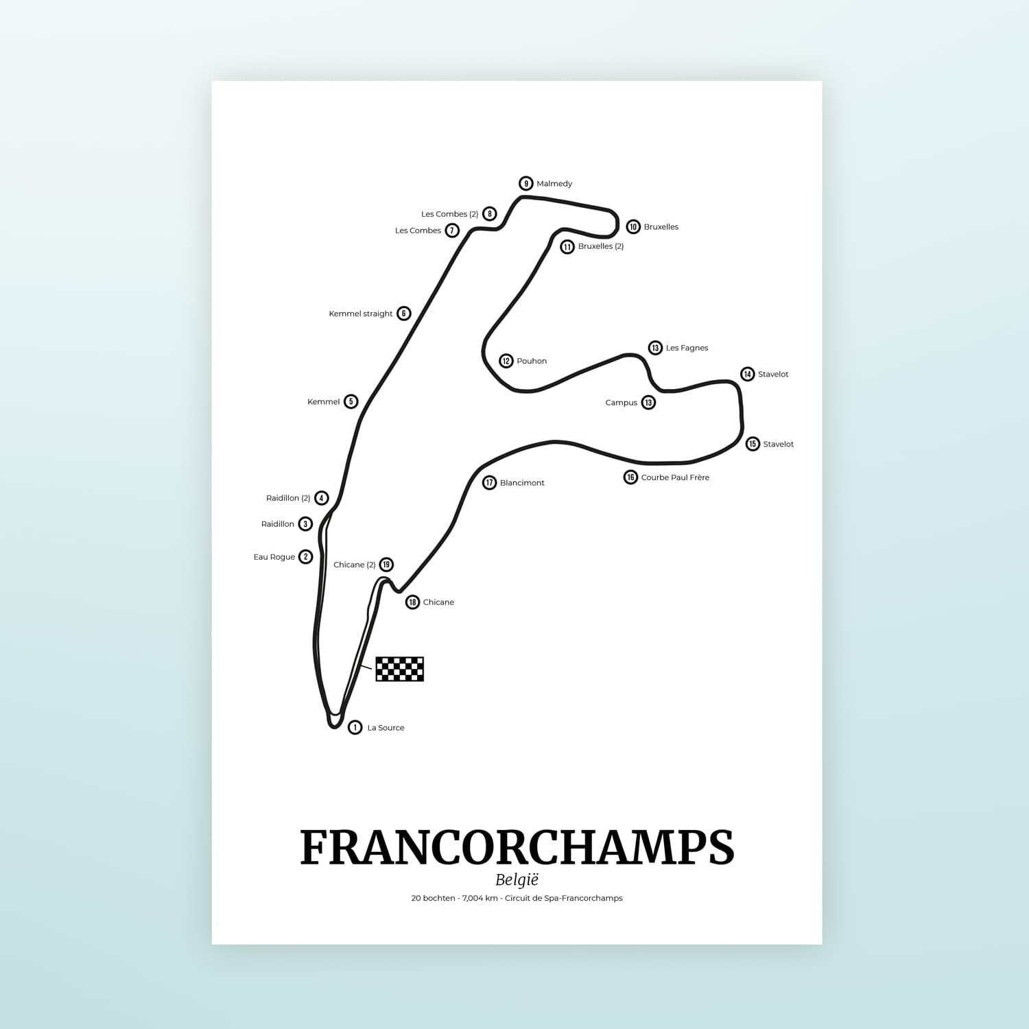Poster Formule 1 circuit België Spa-Francorchamps – A3 formaat