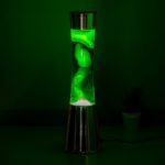 Lavalamp zilver met groene vloeistof en gele lava