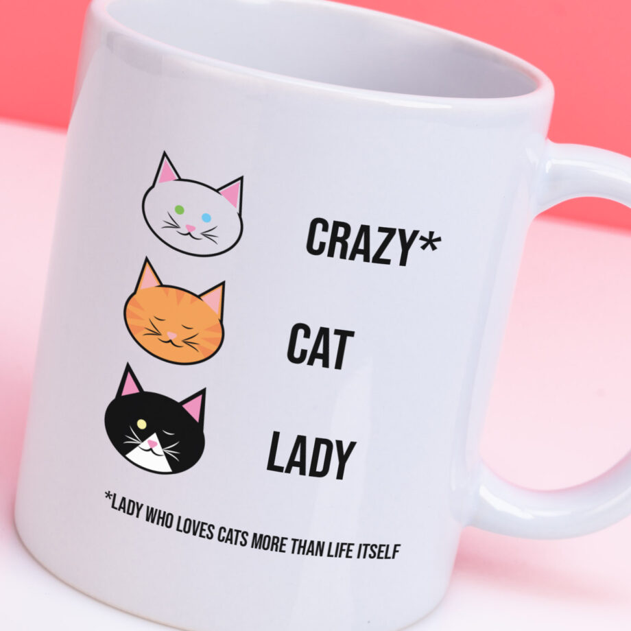 Mok met Tekst ‘’Crazy cat lady’’ | Materiaal: Keramiek | 33 cl | Mok met Tekst | Koffie Mok | Grappige Cadeau |  Vaatwasser bestendig | Humor | Mok met grappige tekst